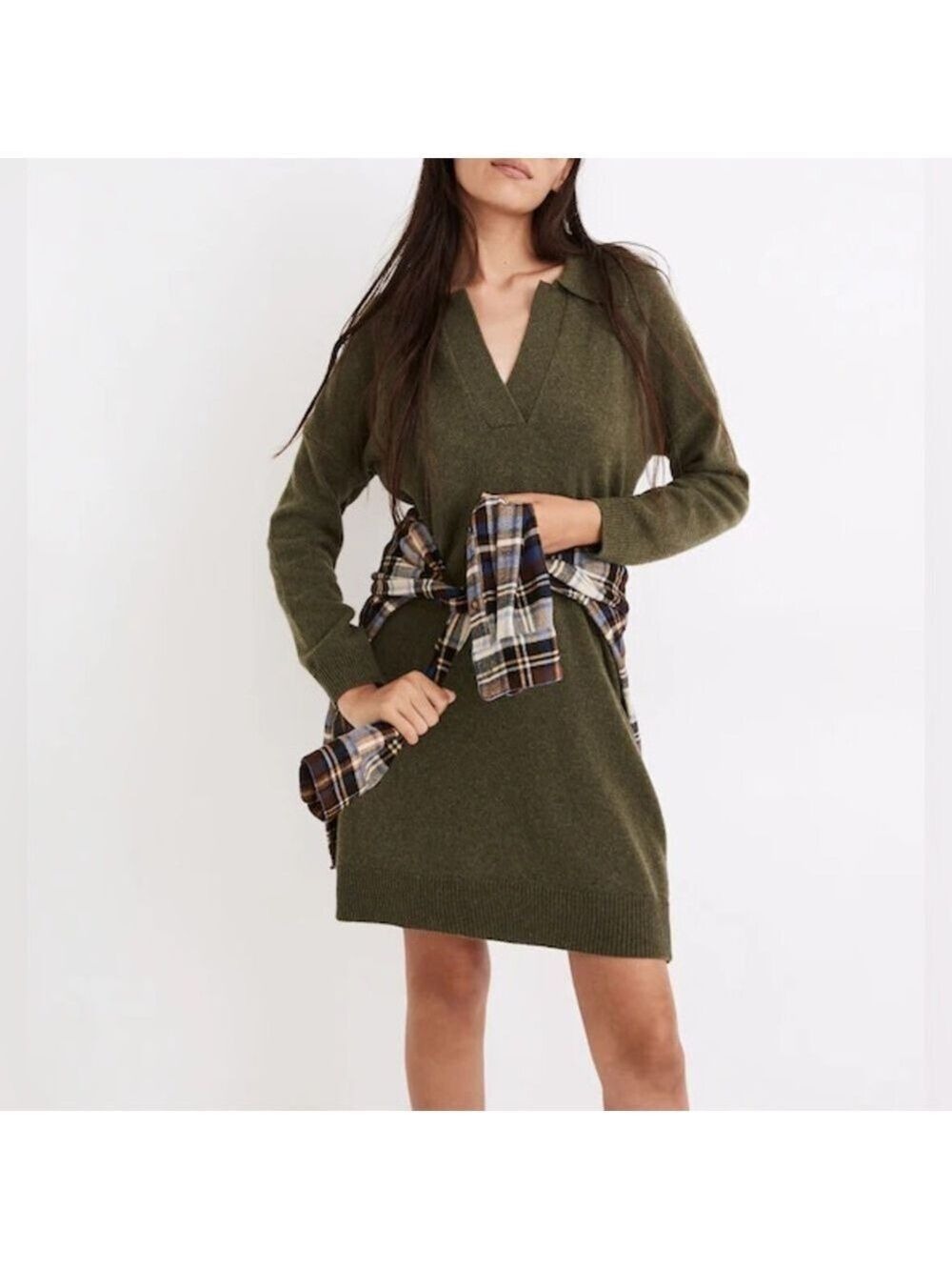 Like New Madewell Polo Sweater Dress Wool Blend Green oversized small